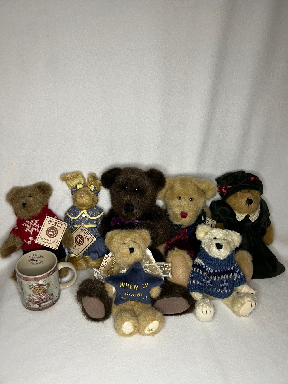 BOYDS BEARS Huge Lot of  7 Vintage Plush Bears Multiple Sizes Some New Plus Mug